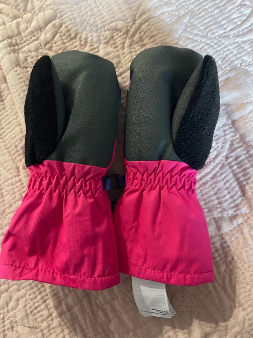 The North Face Kids Pink Mittens with Multi-Color Stripe Accents